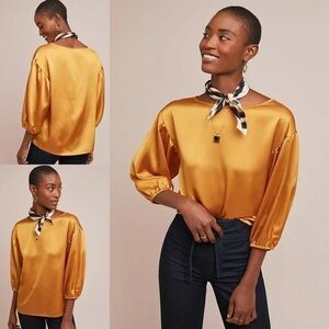 Anthropologie Gold Sateen Blouse by Kutch S